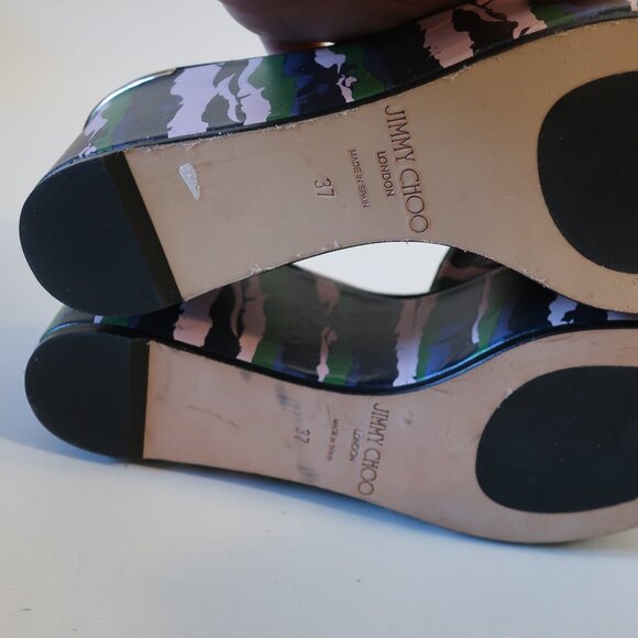 NWOB Womens Jimmy Choo Pink Multicolor Leather Platform Wedge 37 US/7 - Picture 6 of 8